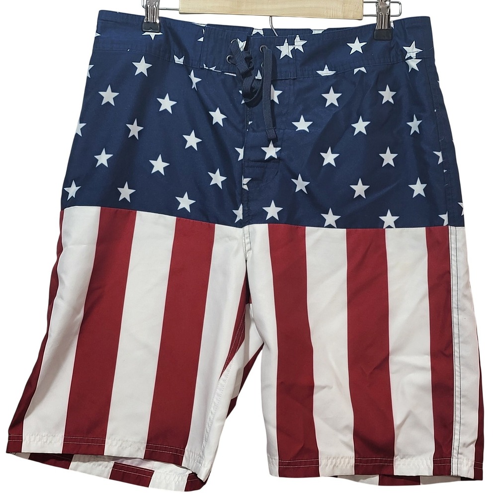 American Legacy Mens Patriotic Stars and Stripes Board Shorts Size‎ 32 Red Blue